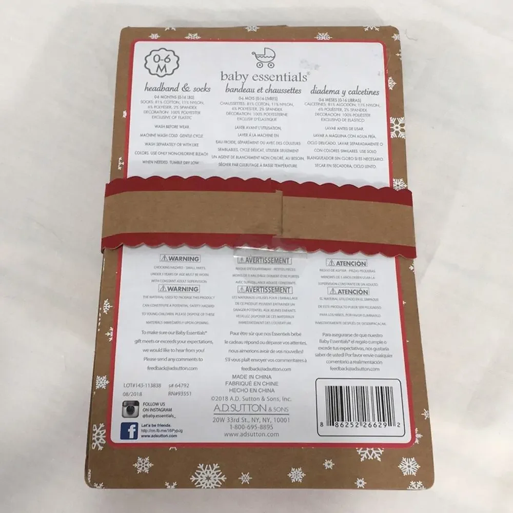 Baby Essentials Santa Headband and Socks Red White Size 0-6 Months
